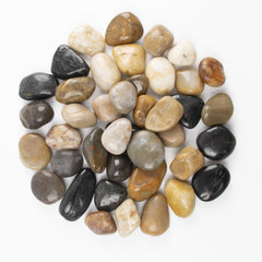 LOOIOOJ front bag display showing mixed 1–2 inch river rocks and labels, showcases convenience