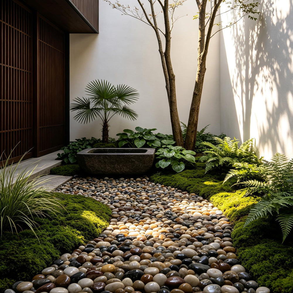 LOOIOOJ stones in vase centerpiece adding clean, modern decorative appeal