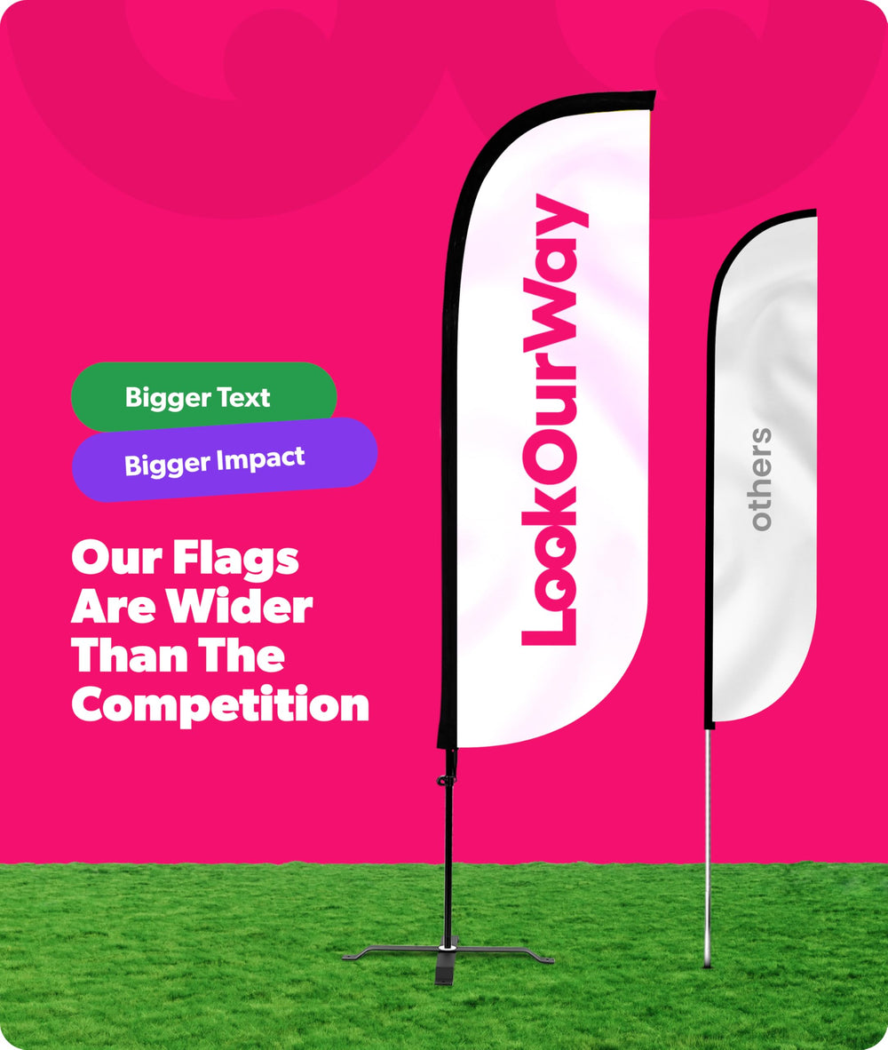 LookOurWay flag size comparison showing compact tall profile