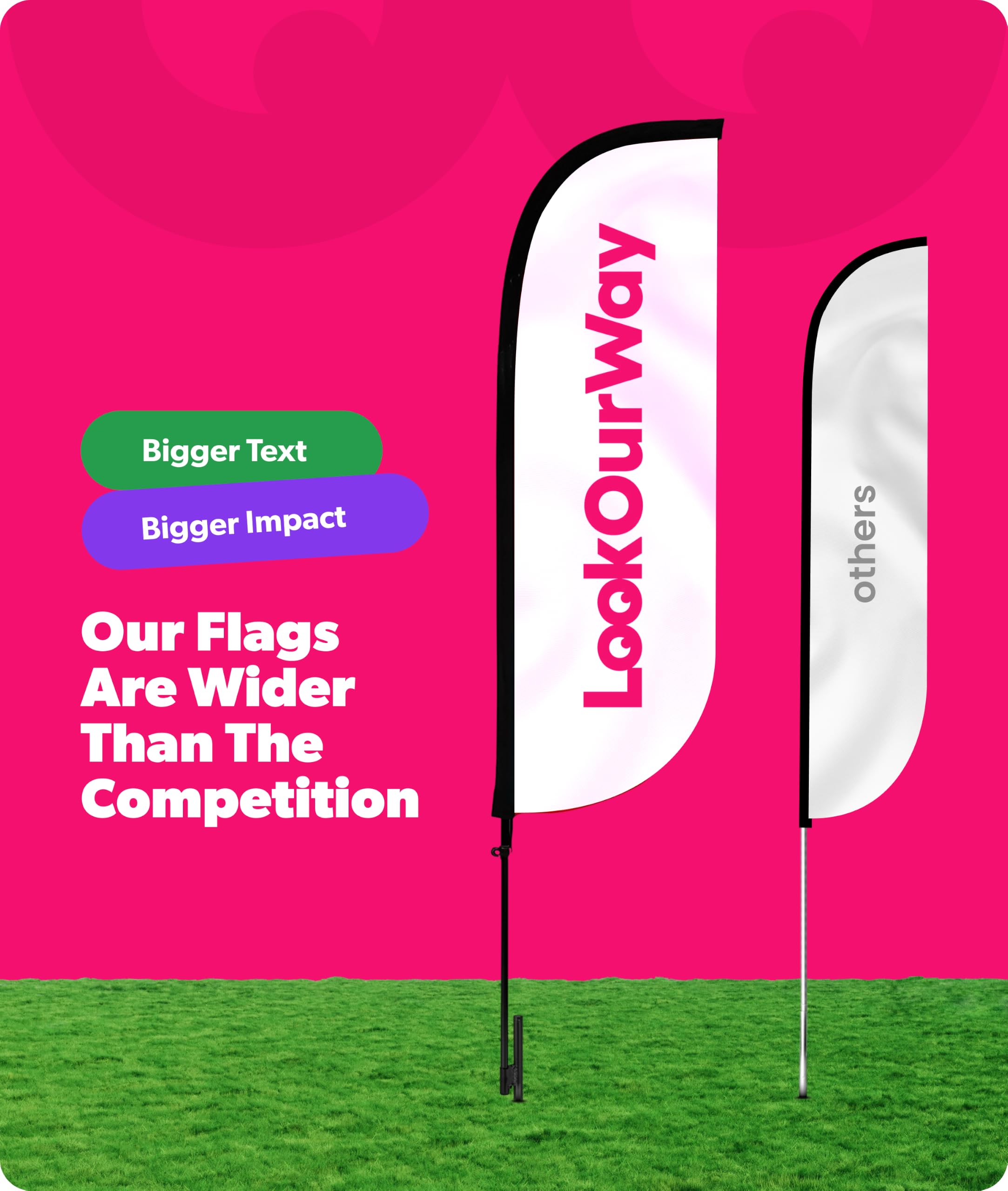LookOurWay ground spike installed in grass securing flag for stable outdoor display