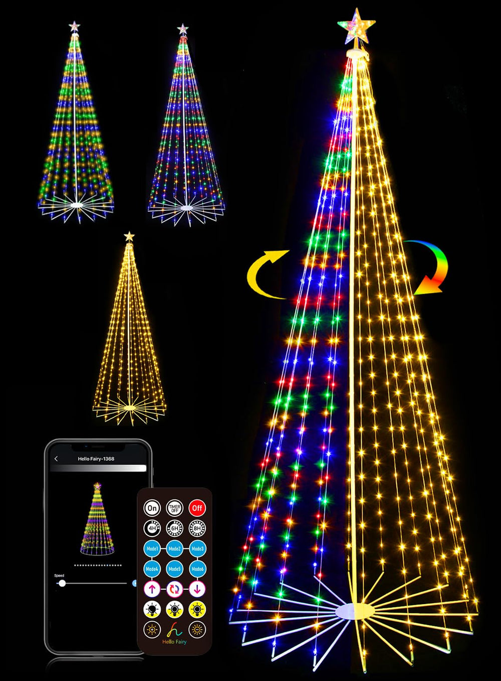 Lopanbs front view of 9ft cone tree showing overall shape and lighting benefits