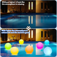 LOQOMI floating in pool at dusk creating colorful ambiance for evening events