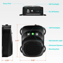 Loraffe close-up showing ultrasonic emitter and LEDs for stronger deterrent