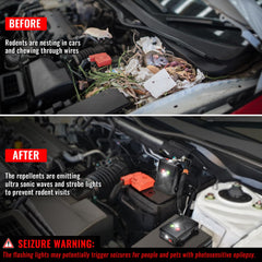 Loraffe mounted in an engine bay protecting wiring and hoses from rodents
