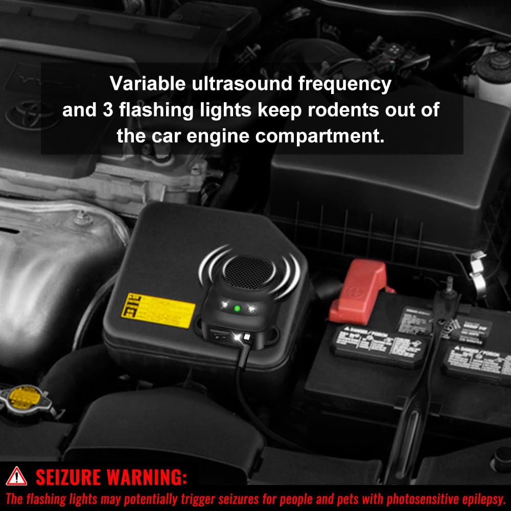 Loraffe unit mounted under hood protecting wiring and hoses from chewing