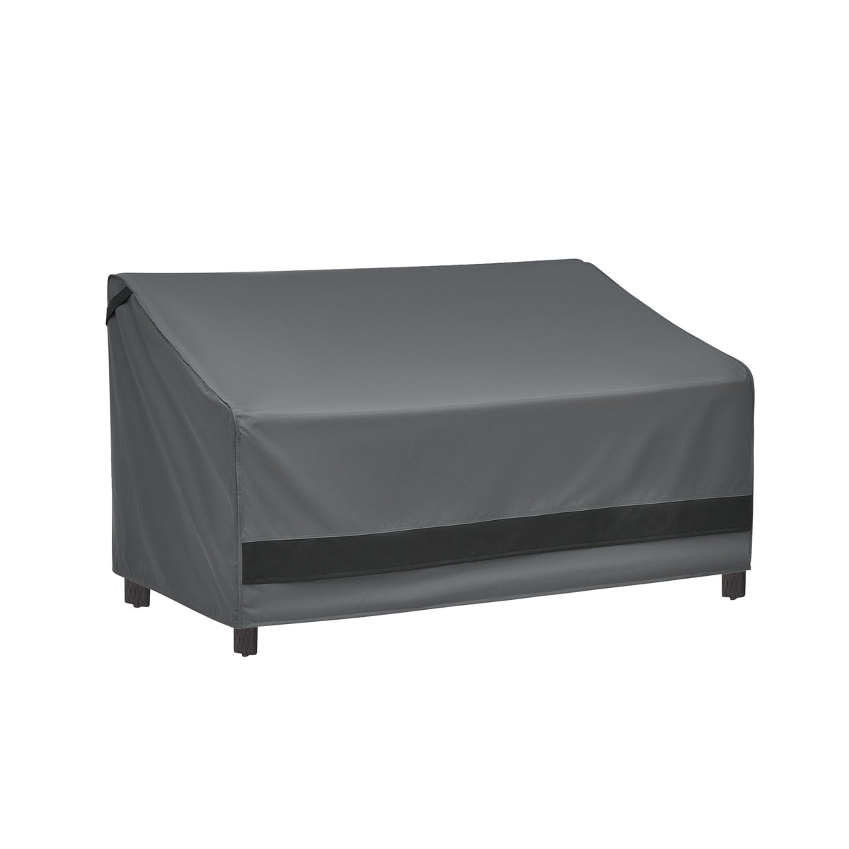 loriano front view of covered three-seat patio sofa showing full protection and tidy look