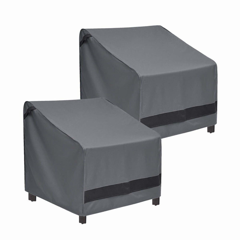 loriano front view showing two grey chair covers protecting patio furniture