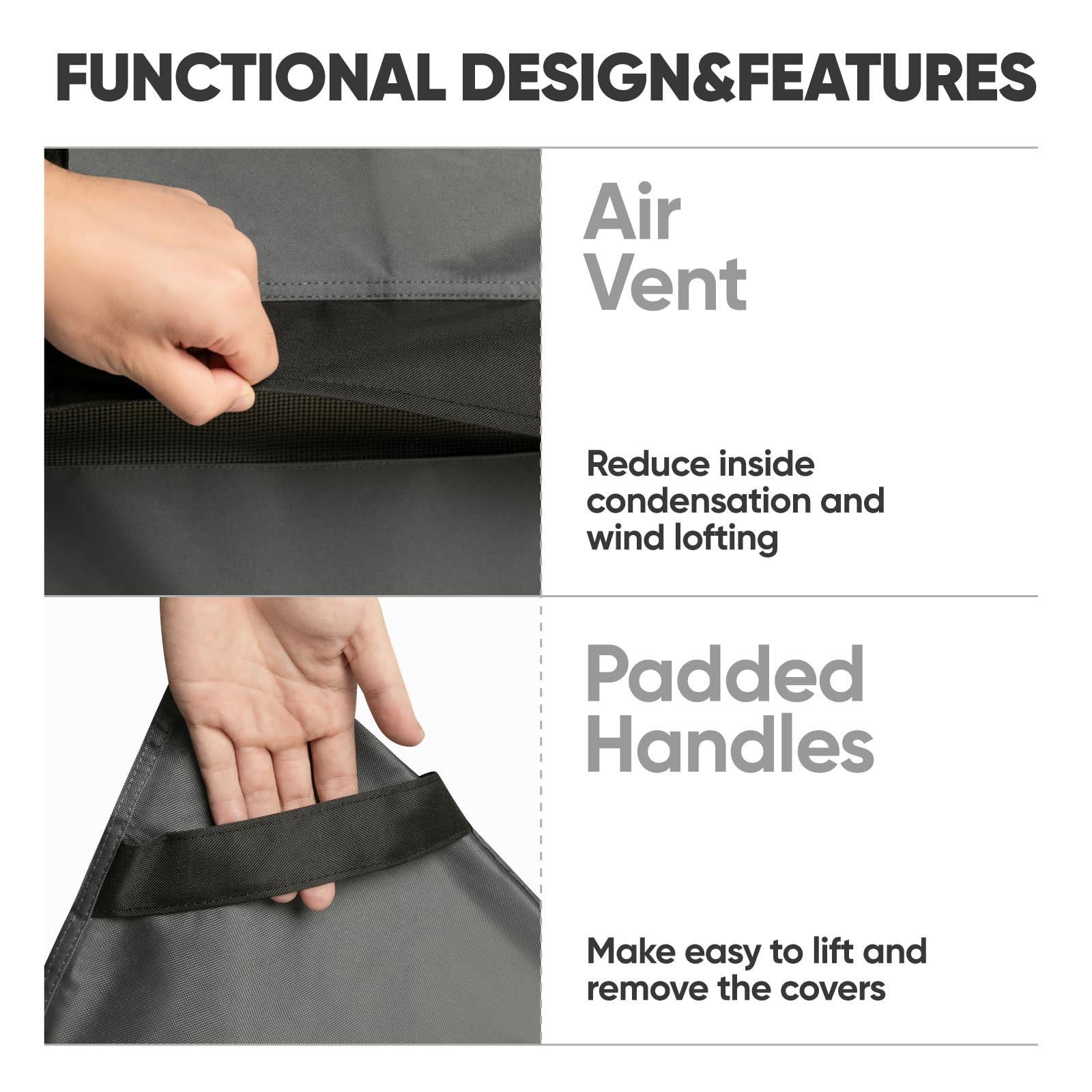 loriano padded handle detail for easy lifting and removal of covers