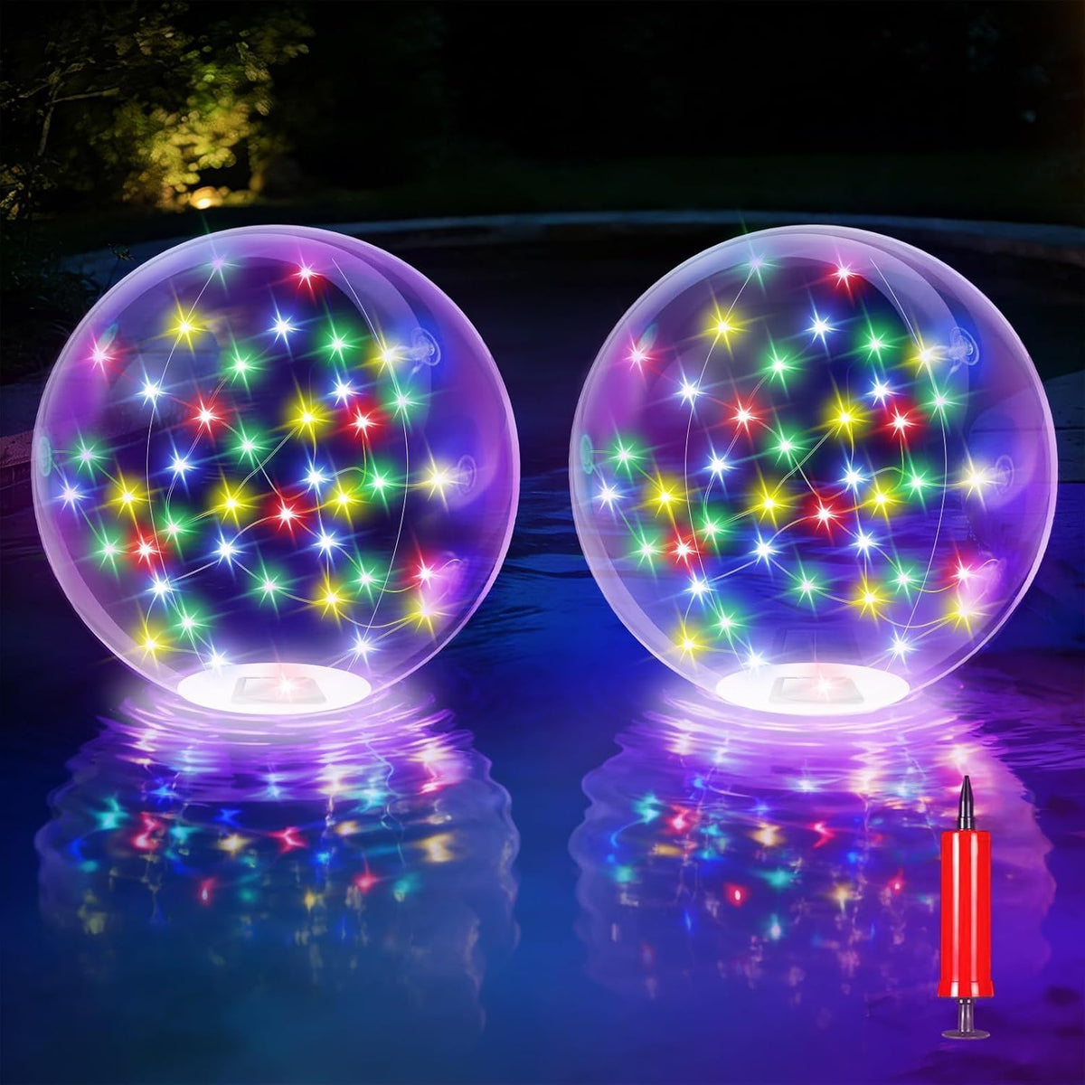 LORRYTE front view of floating pool light showing bright multicolor glow and visual appeal