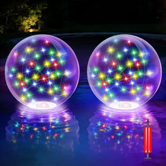LORRYTE front view of floating pool light showing bright multicolor glow and visual appeal
