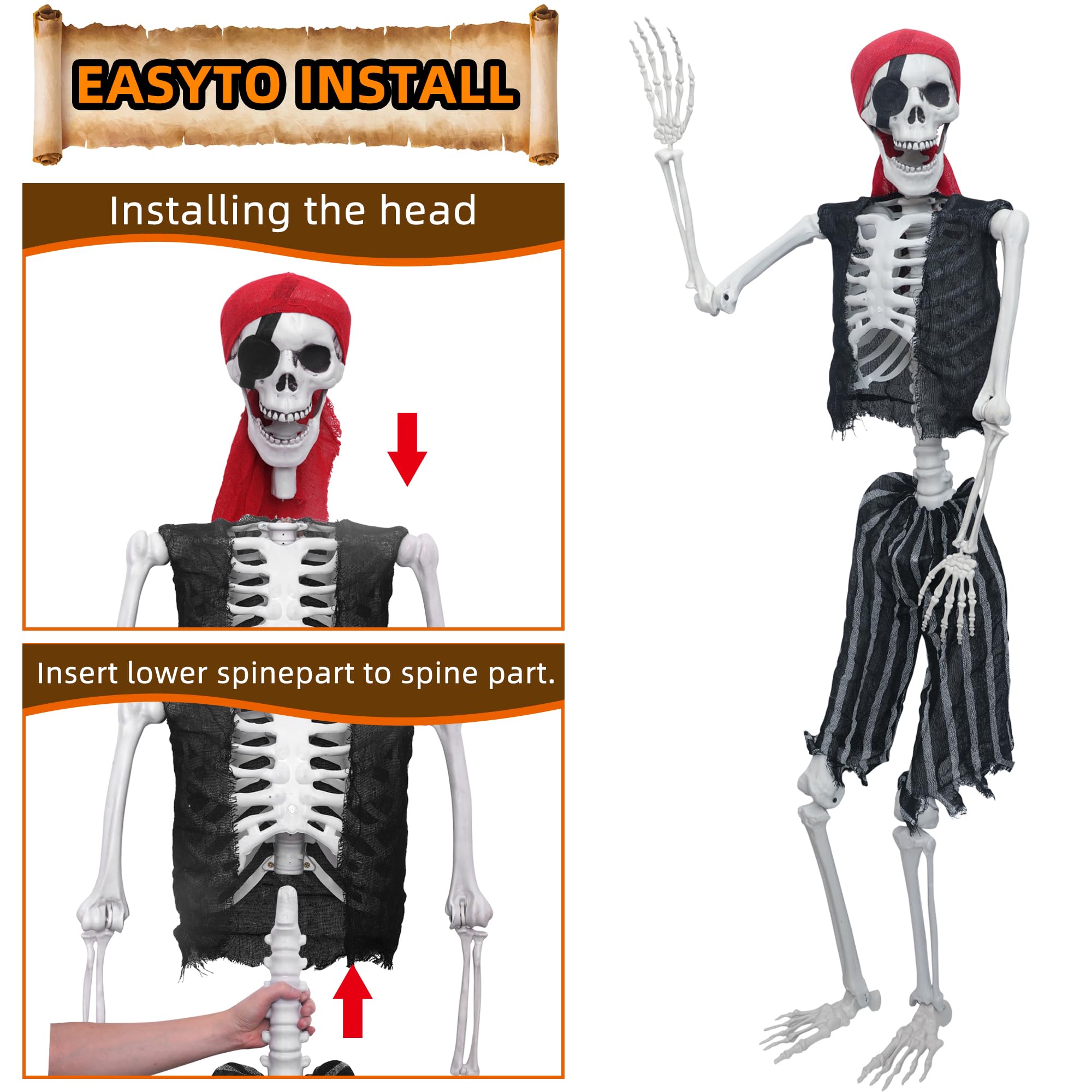 LOSFOTBO skeleton hanging from porch rafters creating eerie motion and easy outdoor display