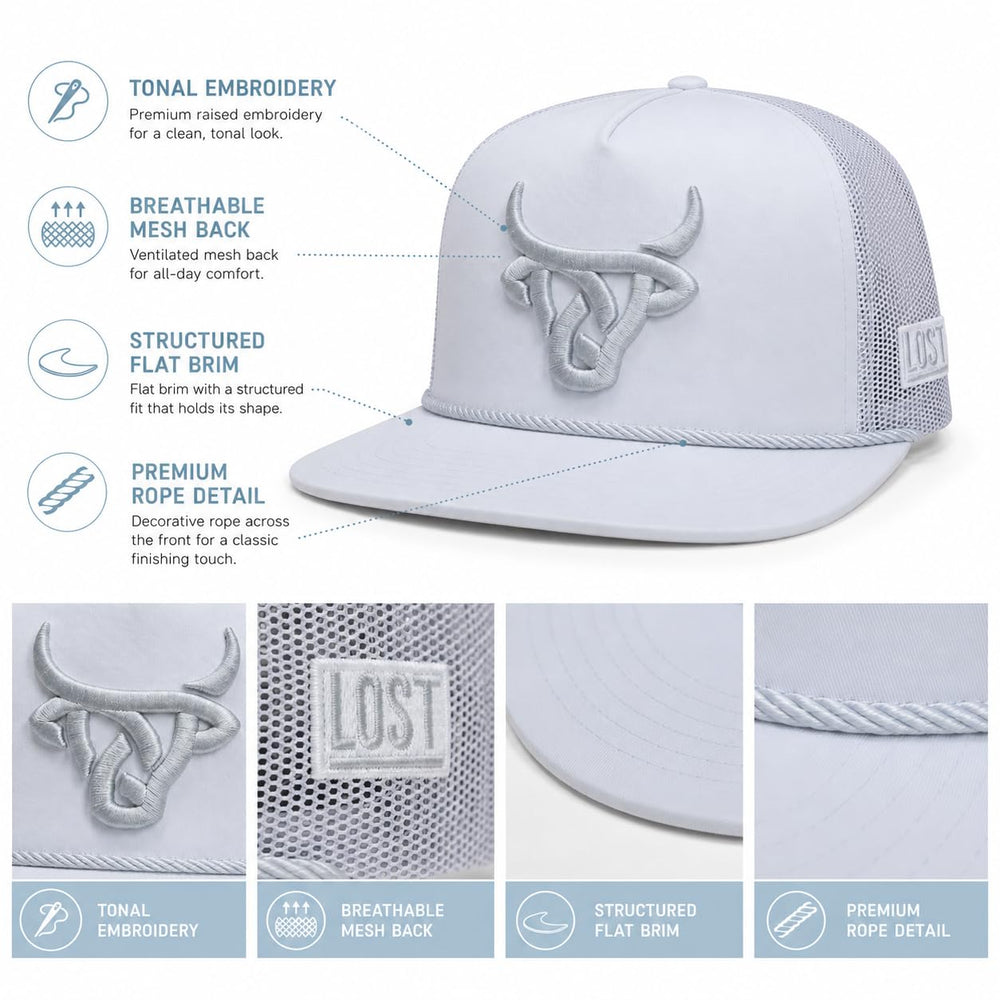 LOST CALF profile shot worn on head demonstrating fit and curved visor
