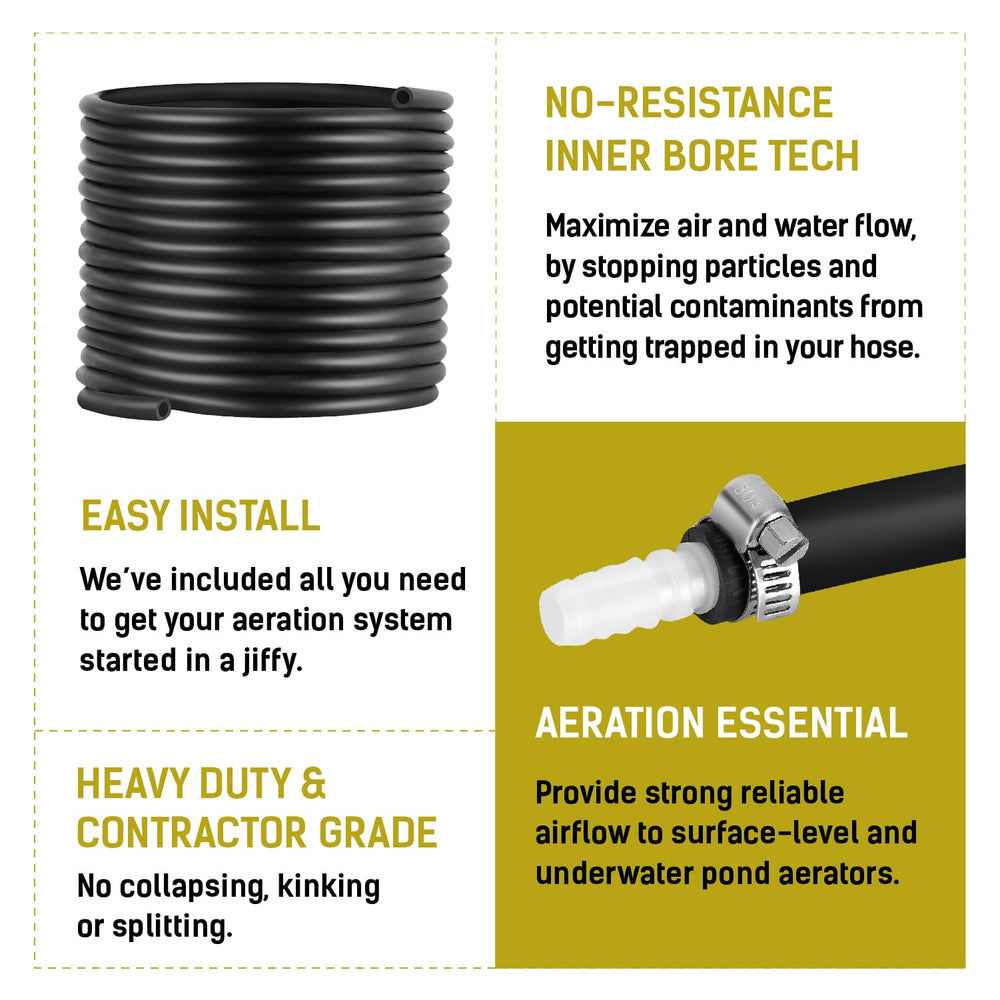 LOSTRONAUT submerged hose in pond installation delivering steady airflow to diffuser