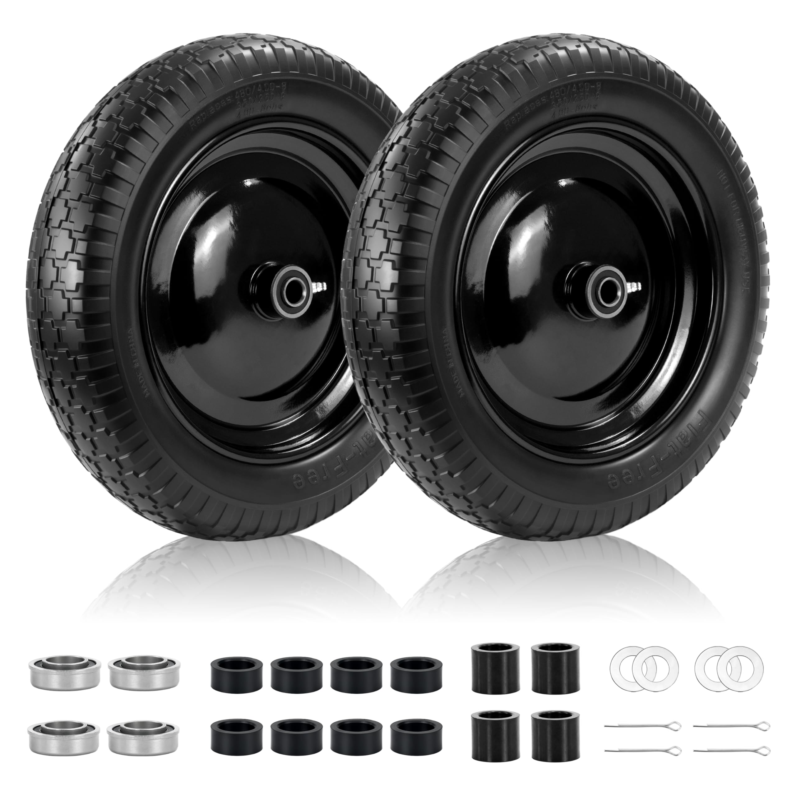 LOTMOVE front view of tire and wheel showing sturdy rim and flat-free benefit