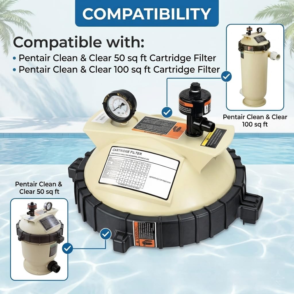 LOTMOVE lid installed on a Pentair-style filter demonstrating compatibility