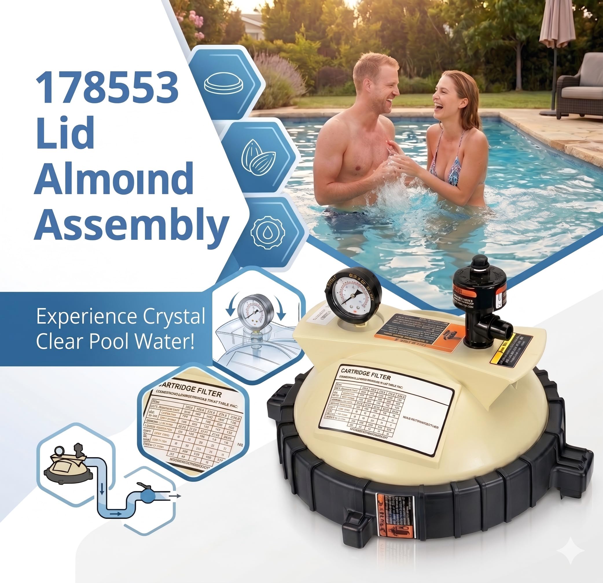 LOTMOVE kit components staged beside a backyard pool for maintenance convenience