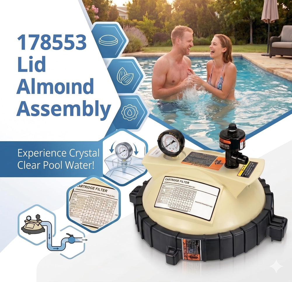 LOTMOVE kit components staged beside a backyard pool for maintenance convenience