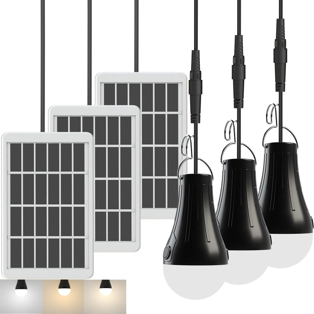 LOTOFIT three-light pack front view showing compact portable solar lamps for quick setup
