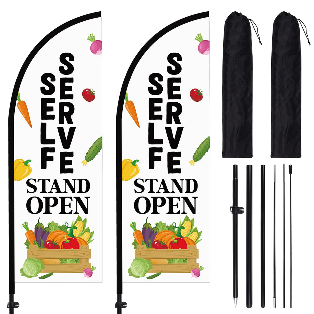 Lounsweer flag front view showing bold SELF SERVE STAND OPEN text for clear attraction