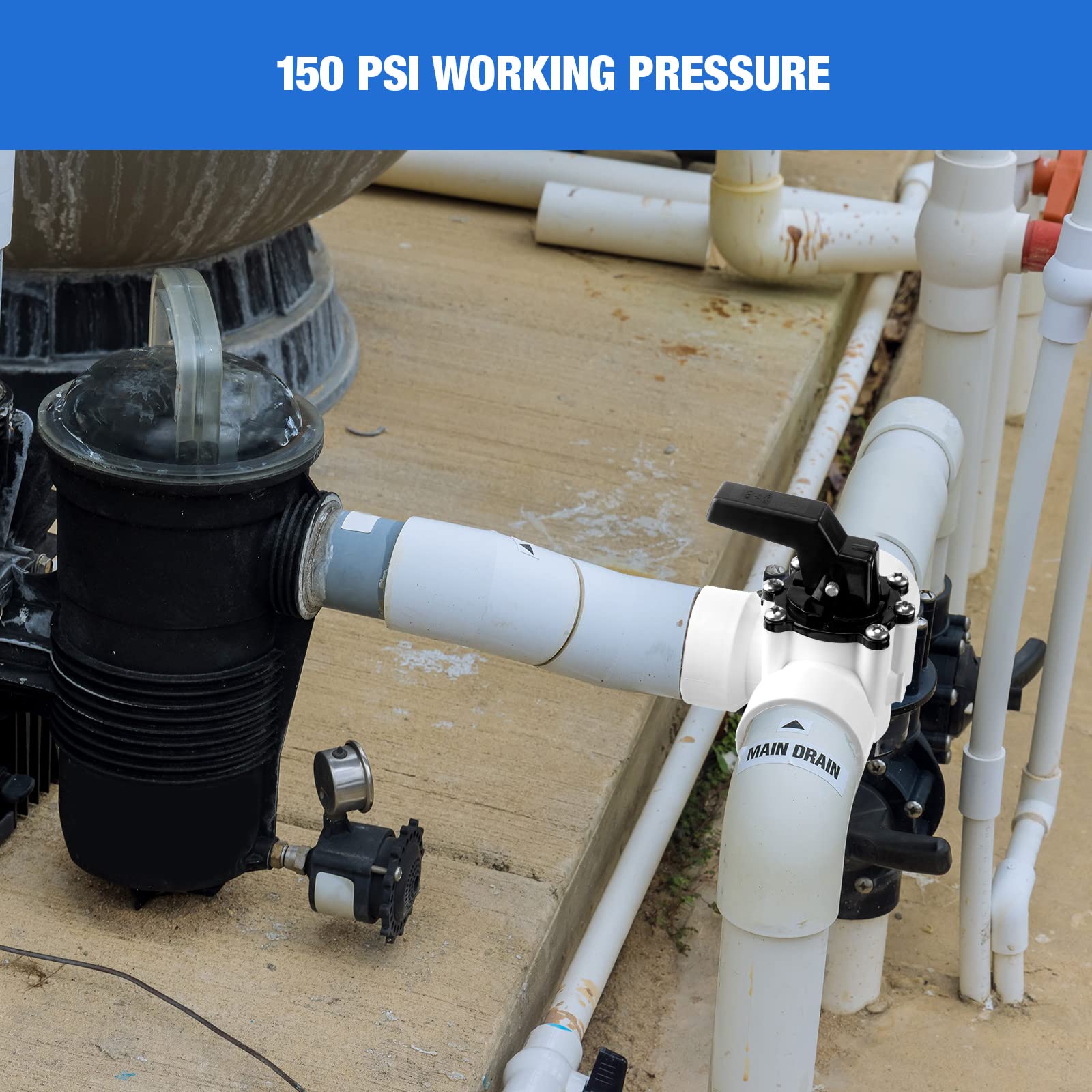 Lounsweer diverter valve in backyard pool setting showing practical use benefit