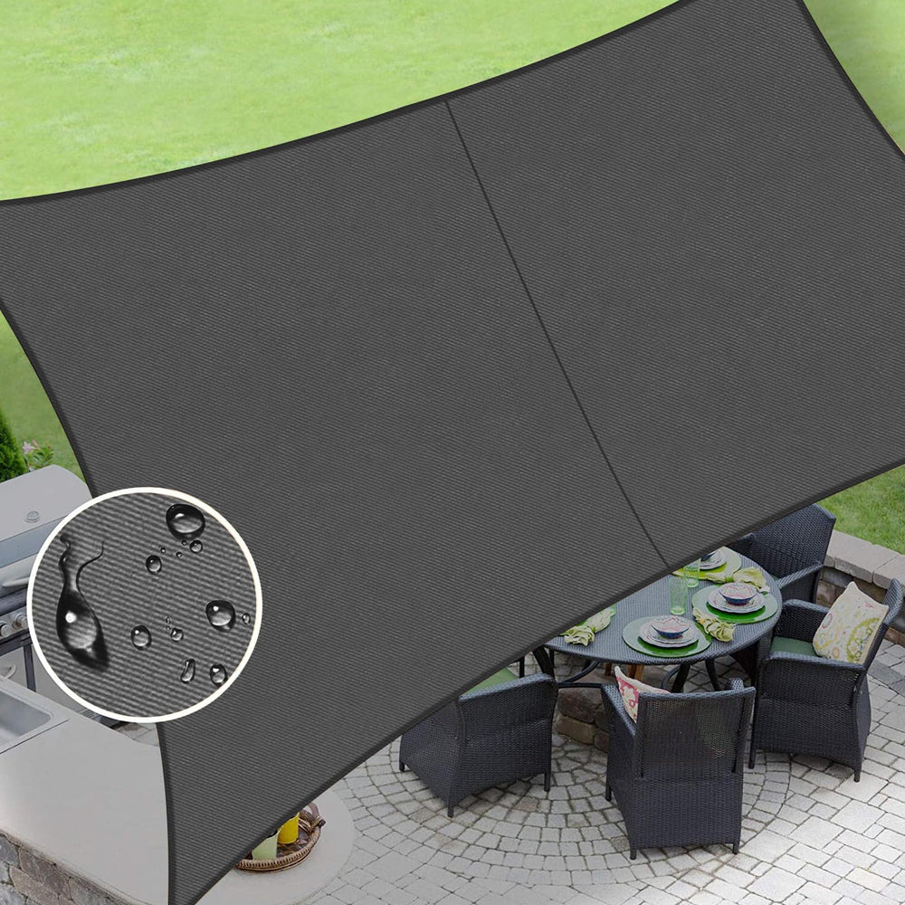 LOVE STORY front view of dark grey shade sail showing coverage and modern look