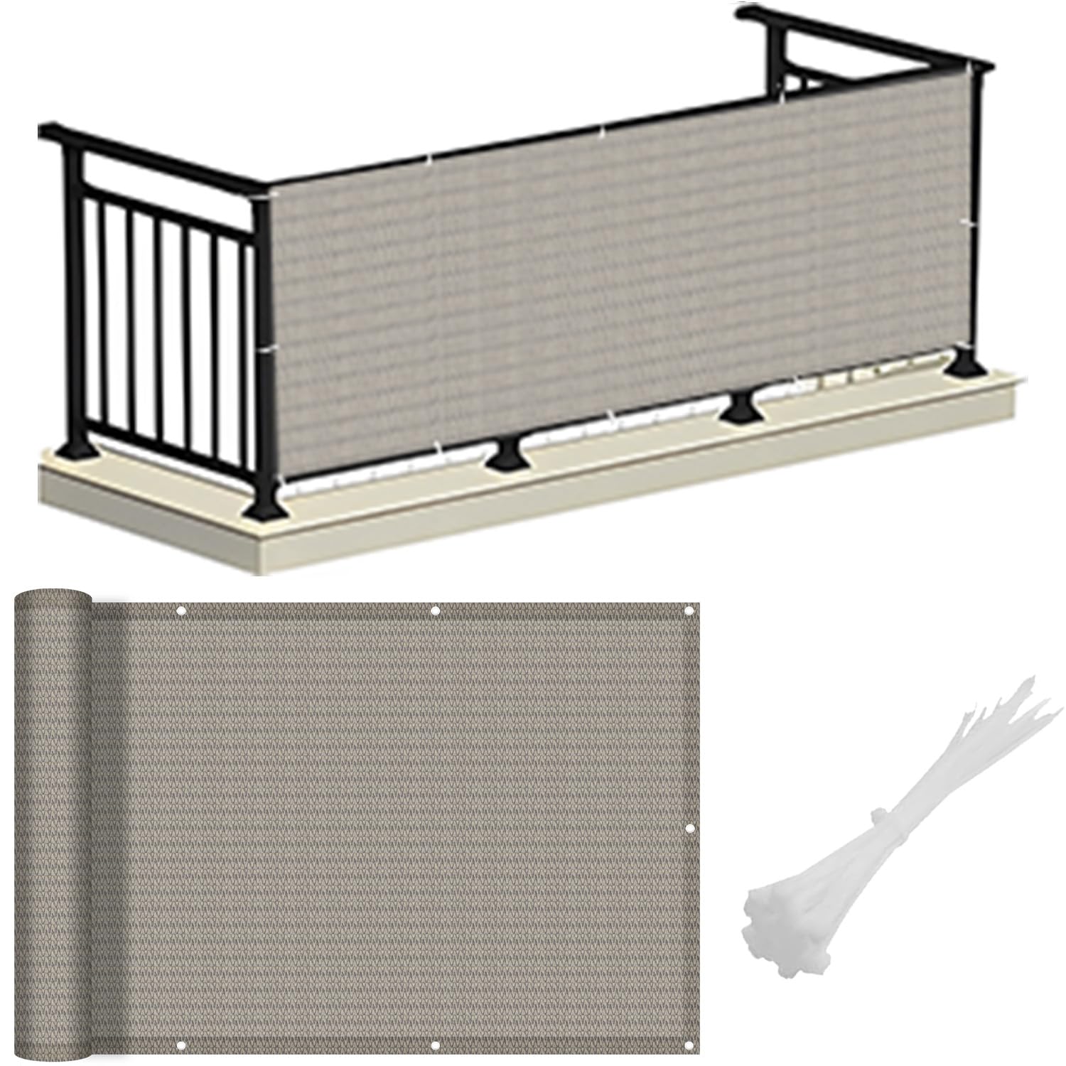 LOVE STORY front view of beige-grey privacy screen showing full panel and color benefits