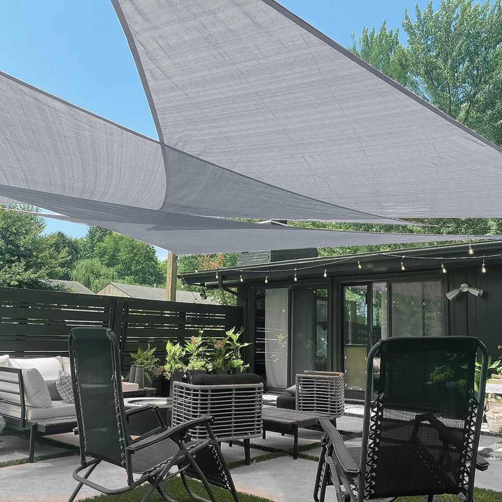 LOVE STORY front view of triangle shade sail showing coverage and style