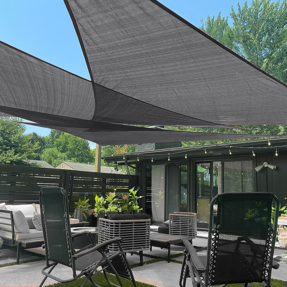 LOVE STORY front view of dark grey triangle sail showing clean coverage and UV reduction