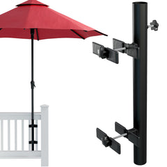 LOVE YOUR DECK front view on railing showing secure umbrella mount benefit