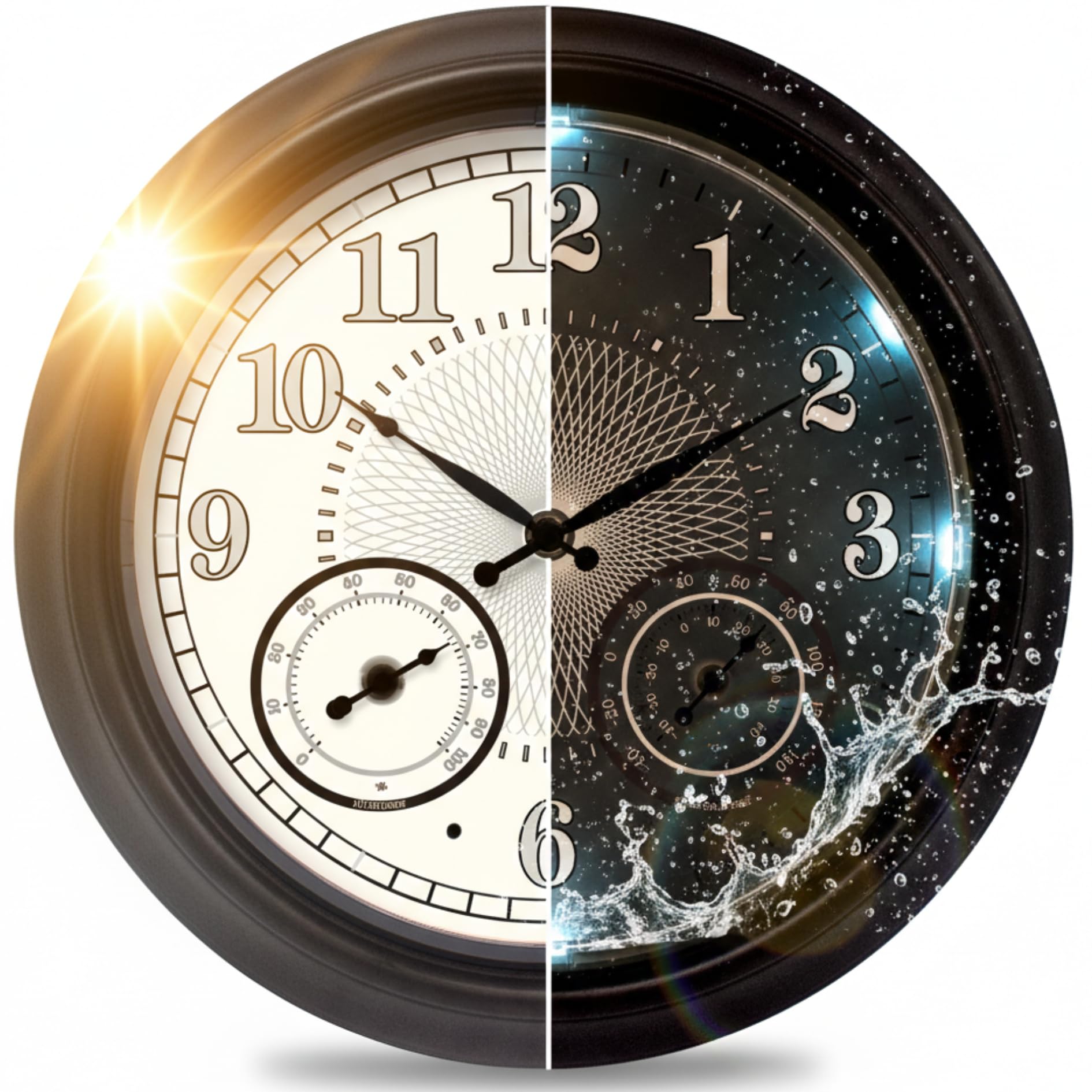 Lovely Home Essentials front view clock on patio showing clear time and durability