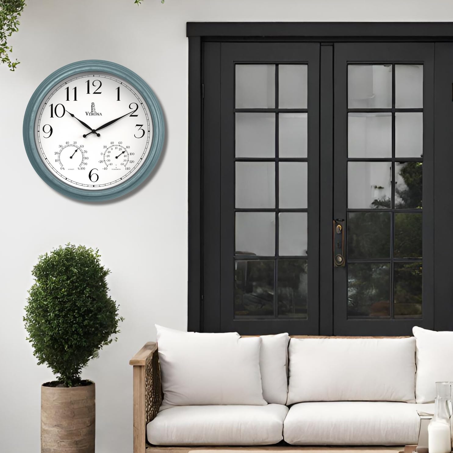 Lovely Home Essentials clock styled in living room decor demonstrating indoor decorative versatility