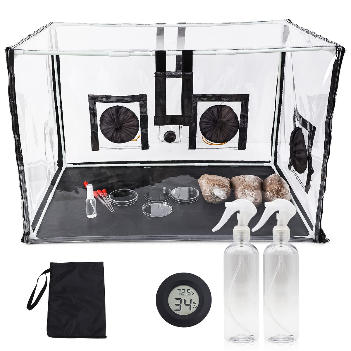 Lovely Ran front view clear tent showing protective workspace benefit