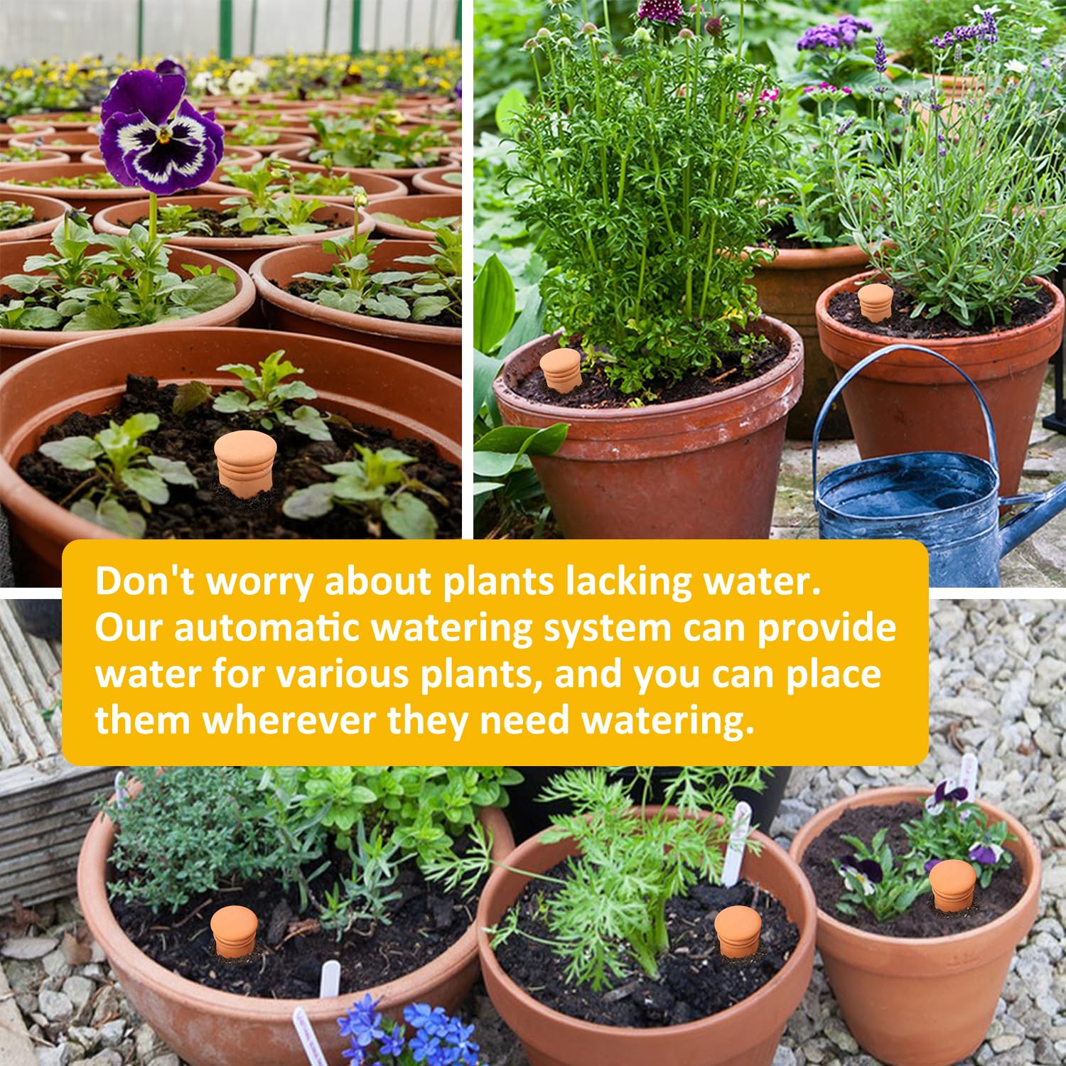 Lovely Ran watering pot buried in soil demonstrating even root-zone moisture delivery