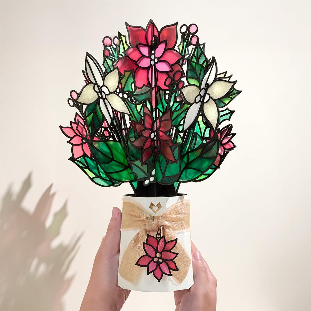 Lovepop poinsettia side profile showing assembled structure and display stability