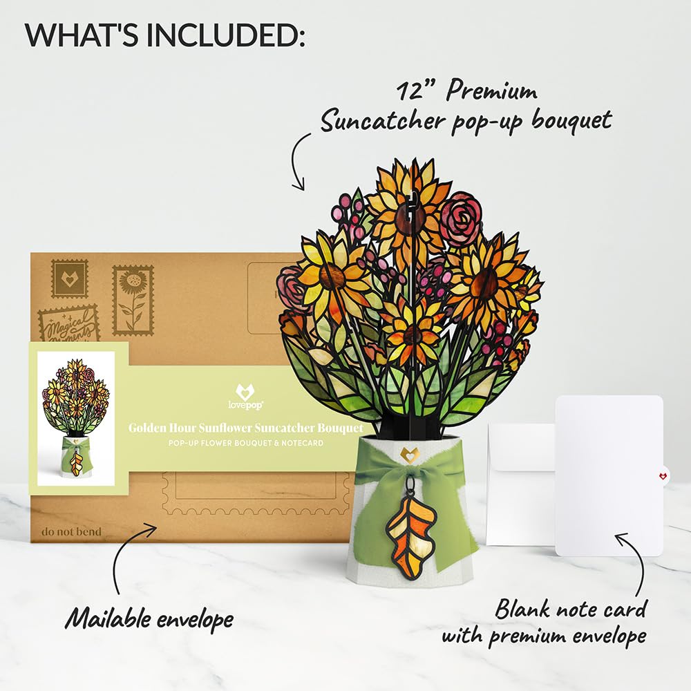 Lovepop blank notecard and kraft envelope included for personal messages
