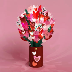 Lovepop front view of light-up heart bouquet shows romantic display and lasting decor benefit