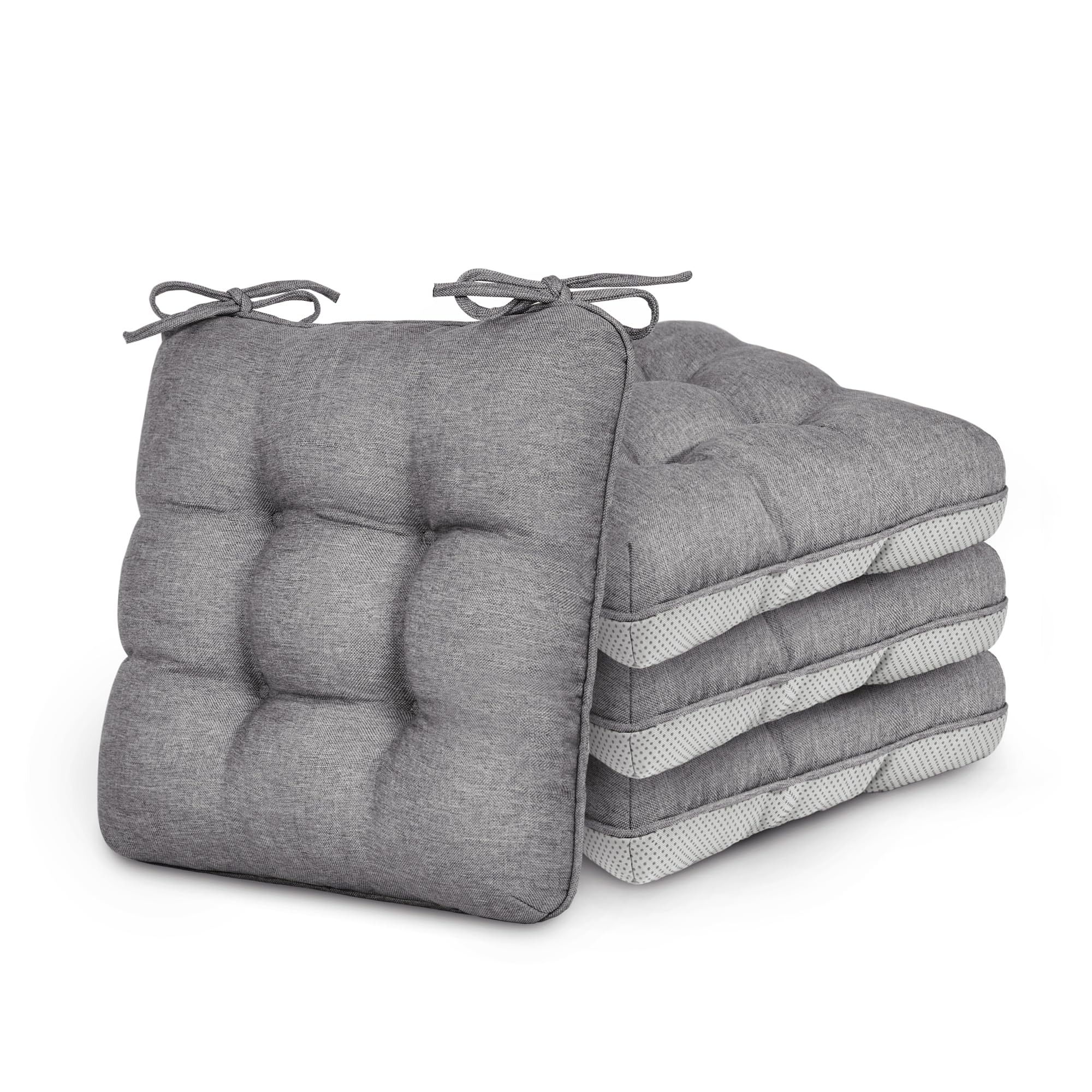 Love's cabin front view of four grey cushions showing compact set and neat finish benefits comfort