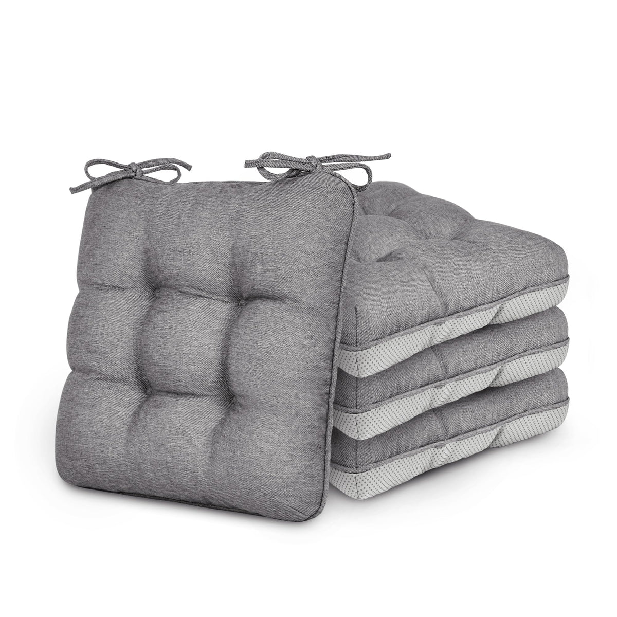 Love's cabin front view of four grey cushions showing compact set and neat finish benefits comfort