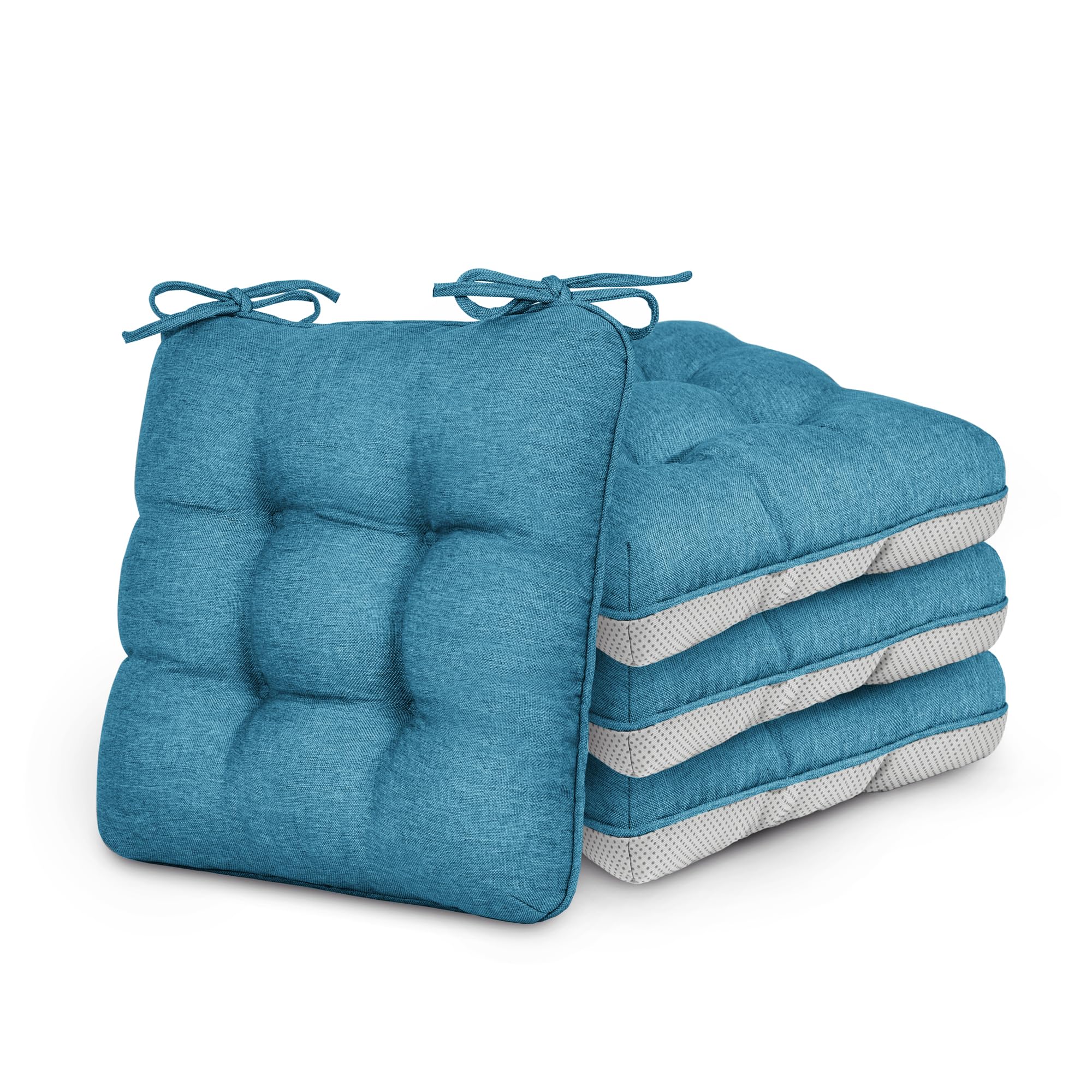 Love's cabin front view of blue cushion showing plush comfort and stylish color