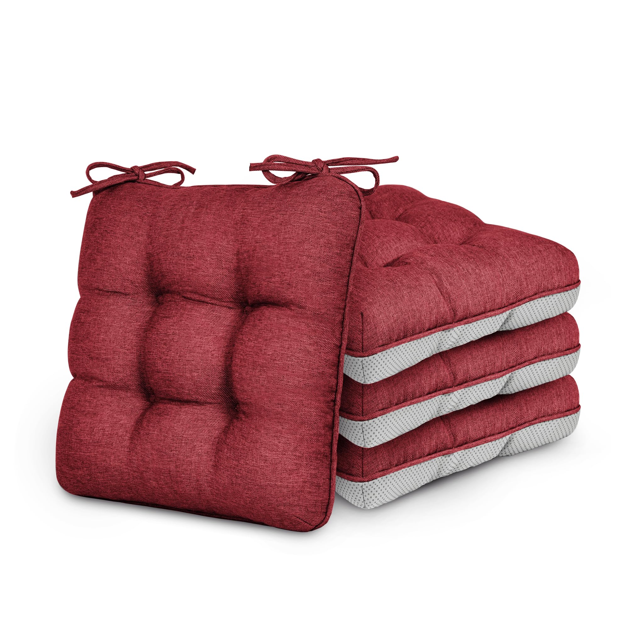 Love's cabin front view of four burgundy cushions showing plush comfort