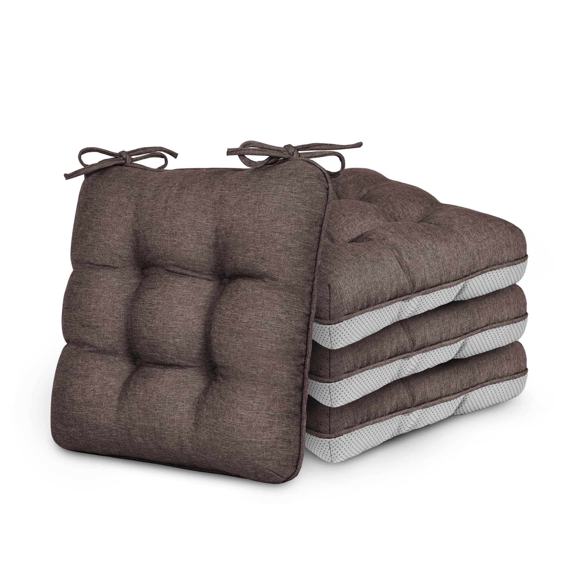 Love's cabin front view of four coffee cushions showing uniform set and visual comfort