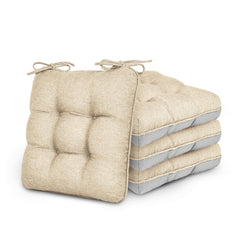 Love's cabin front view of four khaki cushions showing uniform set and neat finish
