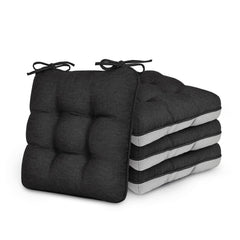 Love's cabin front view of four black cushions showing neat stacked set and comfort
