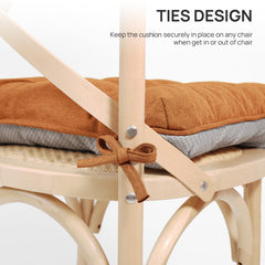Love's cabin attached ties close-up showing secure attachment to chair frame