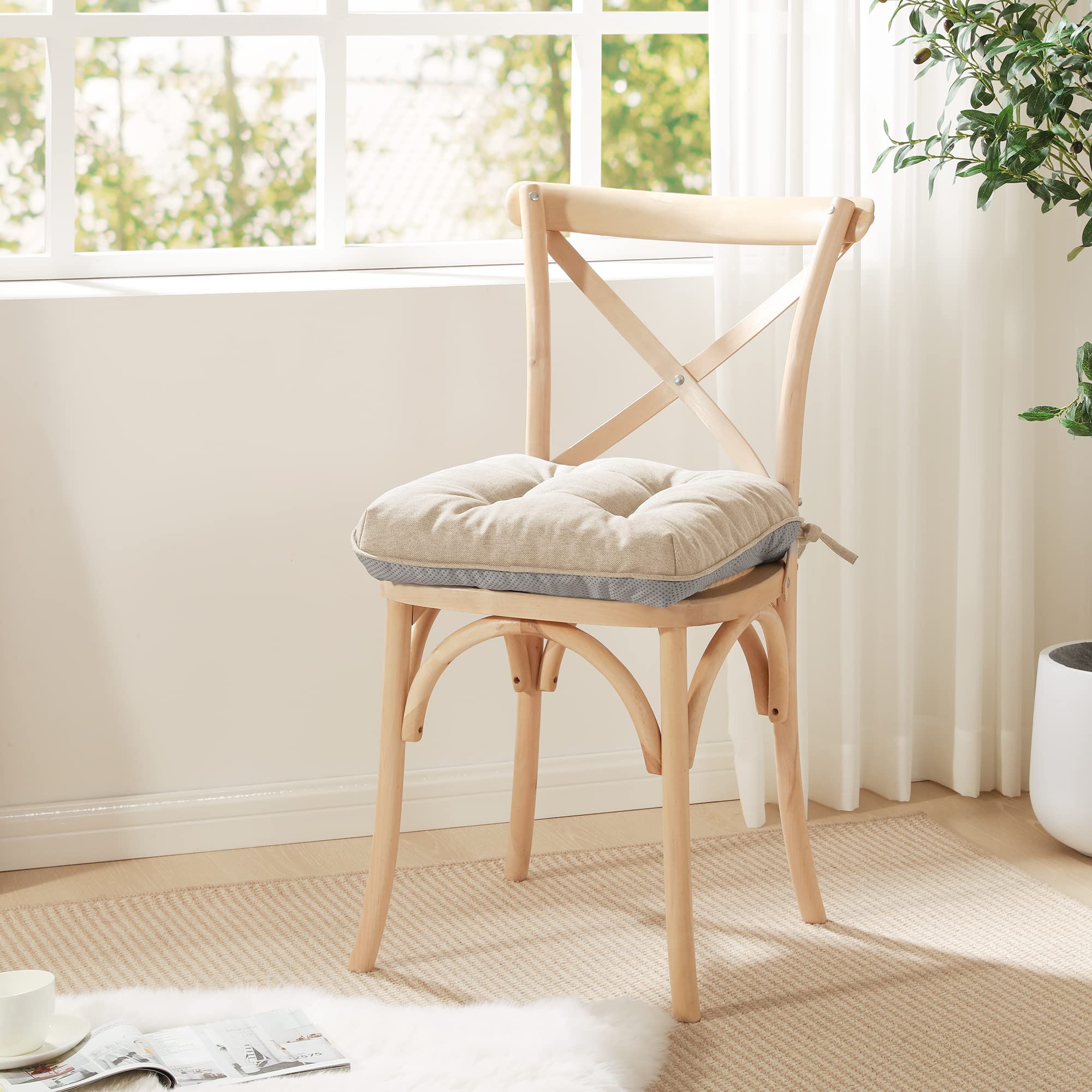 Love's cabin cushion on standard chair showing size and scale for fit