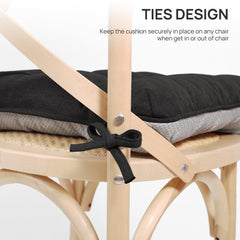 Love's cabin tied straps attached on chair showing secure fit and stability