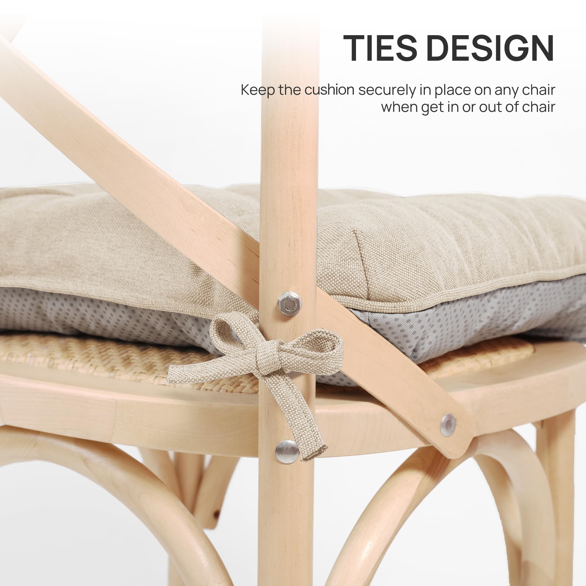 Love's cabin tie straps fastened to chair demonstrating secure, stable seating