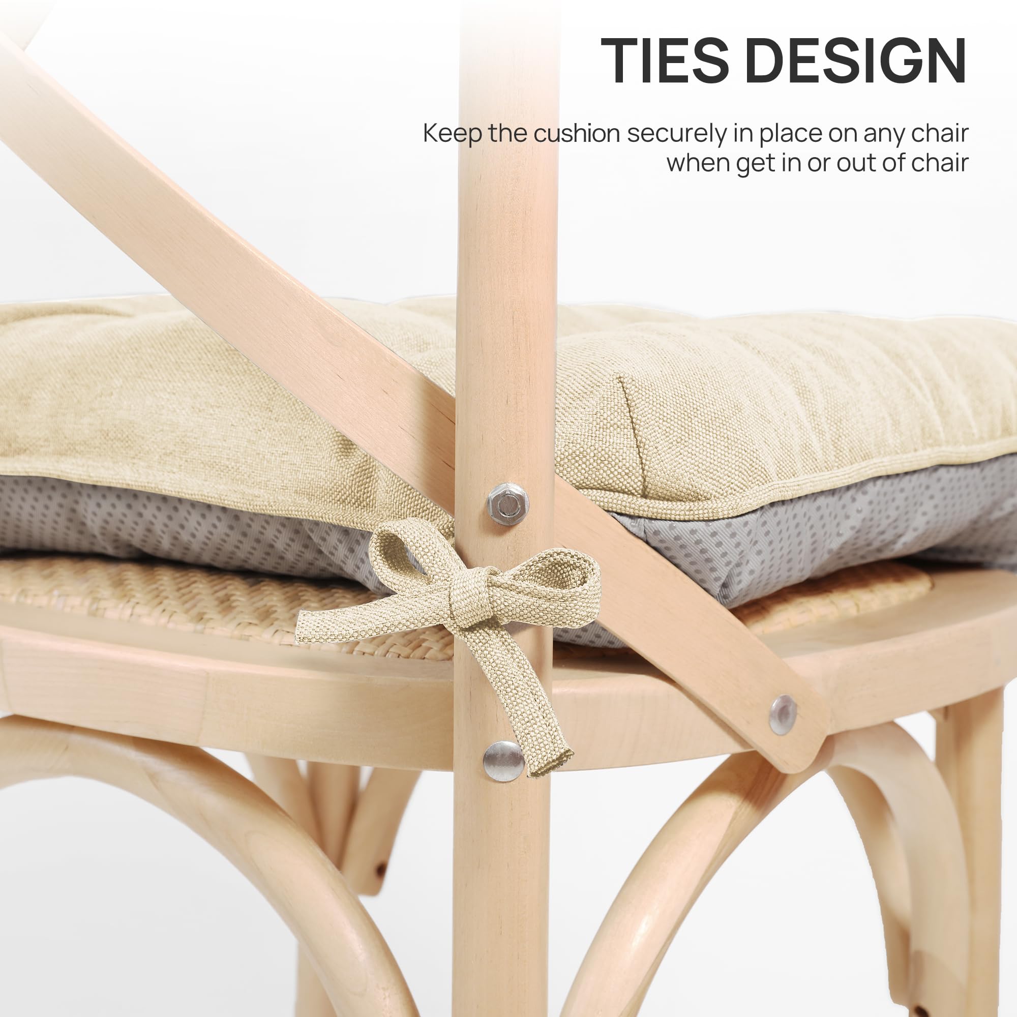 Love's cabin tied cushion secured to chair for stable seating