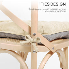 Love's cabin tied cushion secured to chair for stable seating