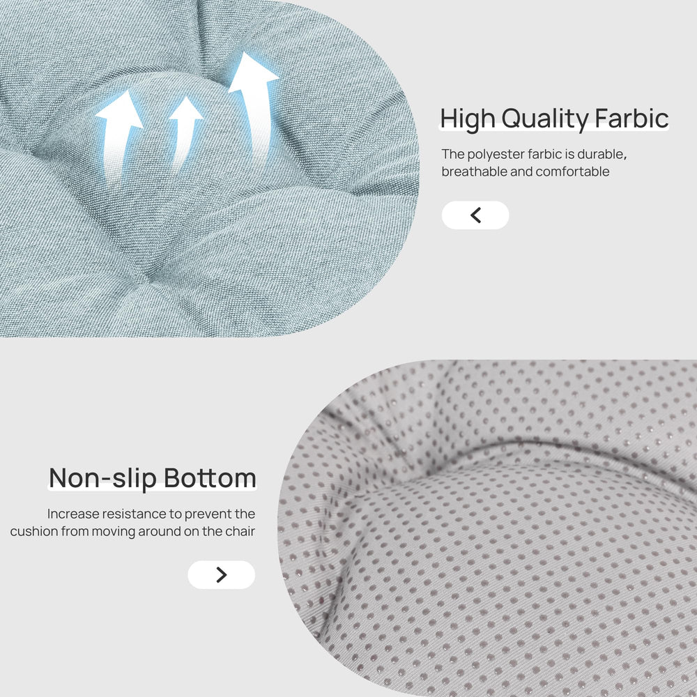 Love's cabin cushion tied on dining chair keeping pad secure during use
